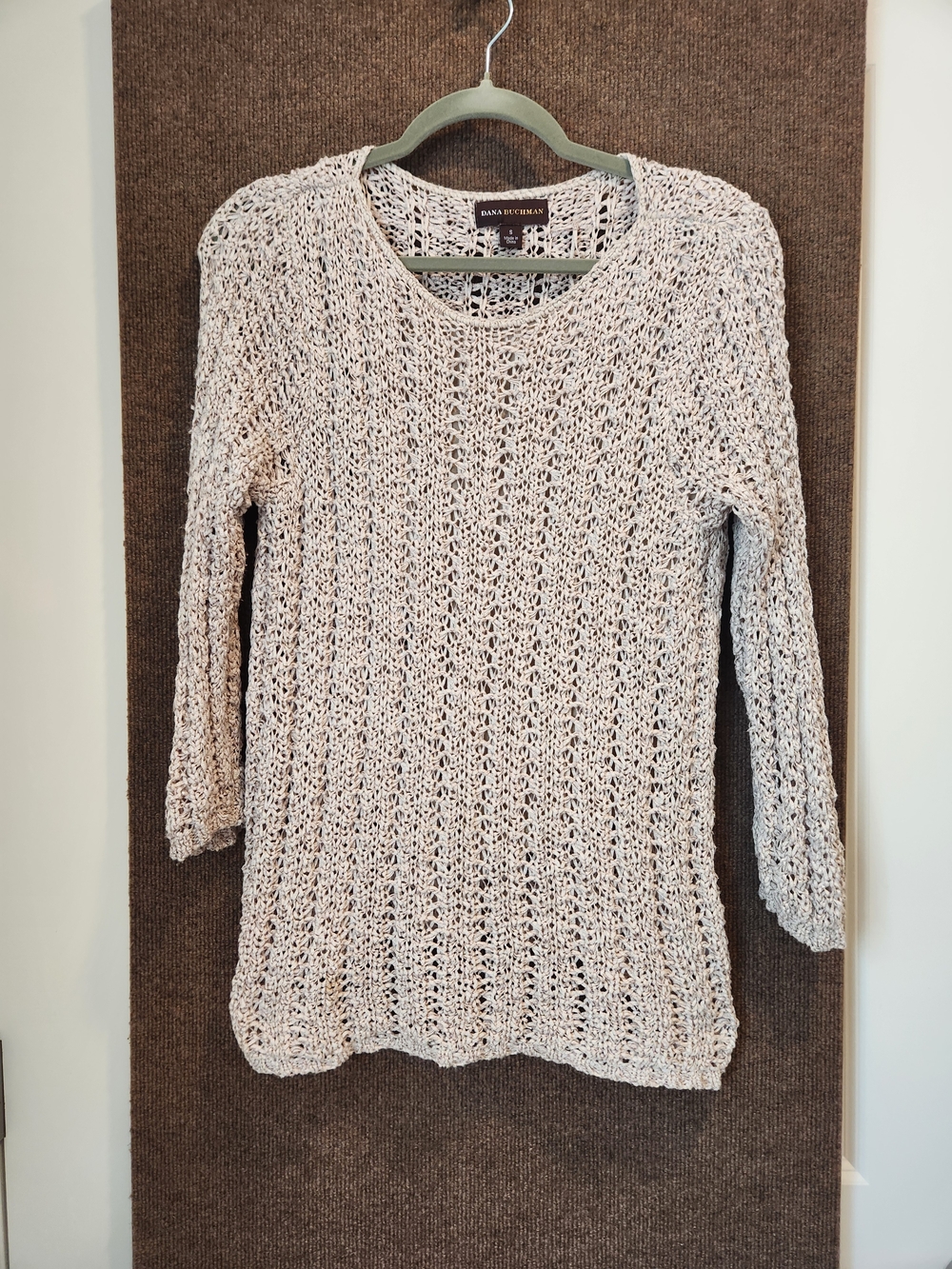 Dana Buchman Beige Open-Weave Scoop Neck Sweater